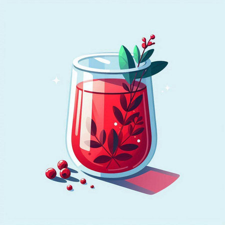 Cocktail with cranberry juice in a glass. Vector illustration.のイラスト素材