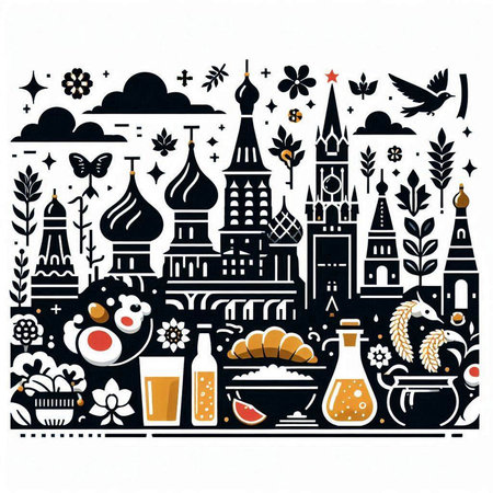 Russia. Vector illustration. Set of doodle icons and elements.のイラスト素材