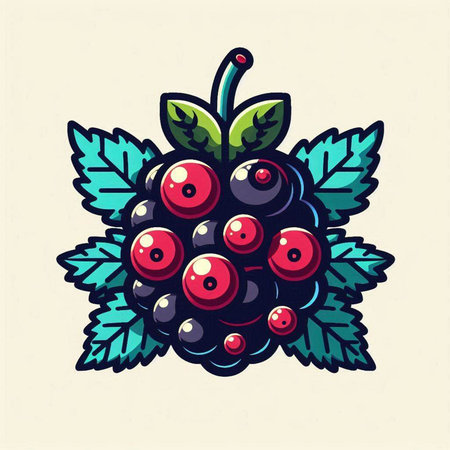 Vector illustration of black currant with leaves and berries. Hand drawn style.のイラスト素材
