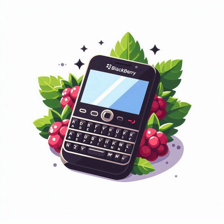 Mobile phone with red berries on the white background. Vector illustration.のイラスト素材