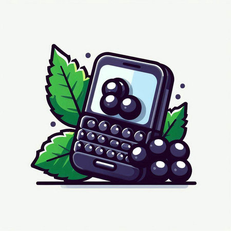Mobile phone with blackberries and leaves. Vector illustration on white background.のイラスト素材