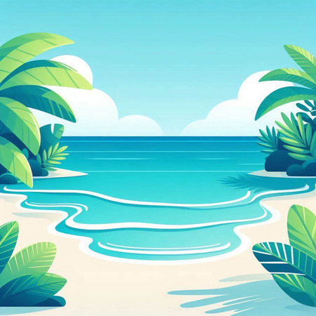 Summer background with palm trees and sea. Vector illustration. EPS10のイラスト素材