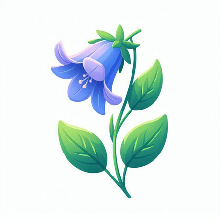 Blue bellflower with green leaves isolated on white background. Vector illustration.のイラスト素材