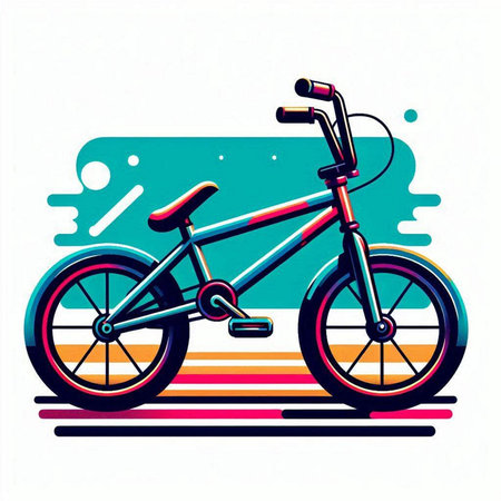 Vector illustration of a bicycle in retro style. Colorful background.のイラスト素材