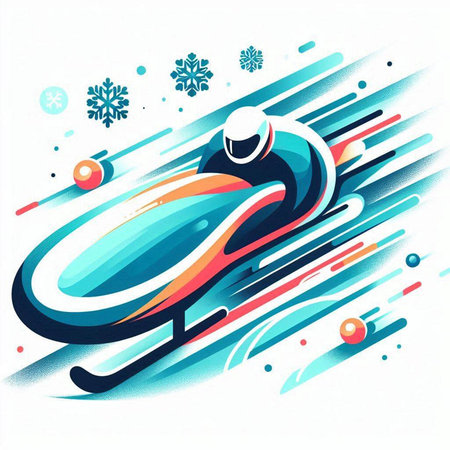 snowmobile and snowflakes on a white background, vector illustrationのイラスト素材