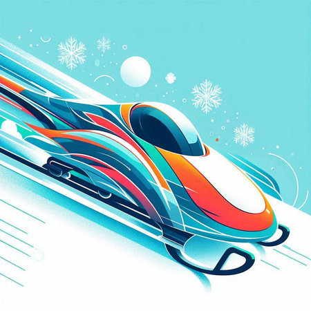 snowmobile on a background of snowflakes, vector illustrationのイラスト素材