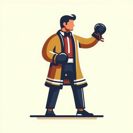 Firefighter in uniform and gloves. Vector illustration in flat style.のイラスト素材