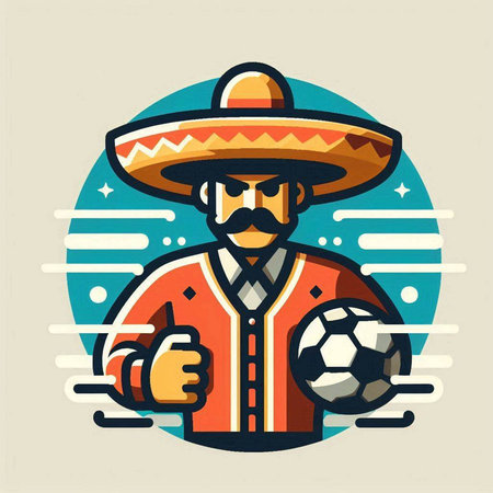 Mexican man in sombrero hat with soccer ball. Vector illustrationのイラスト素材
