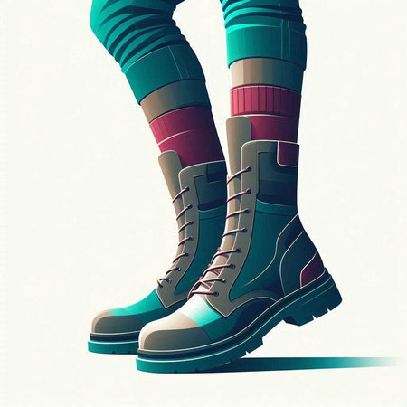 Legs of a young girl in green boots. Vector illustration.のイラスト素材