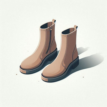 Illustration of a pair of brown rubber boots on a white backgroundのイラスト素材