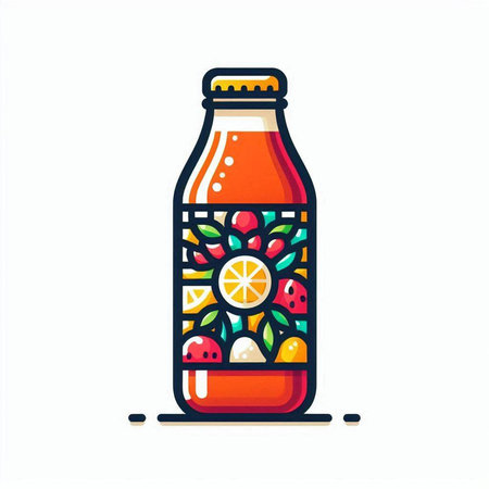Bottle of cola with fruit and berries. Vector illustration.のイラスト素材
