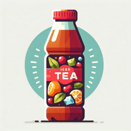 Vector illustration of bottle of lemonade with ice cubes and fruits.のイラスト素材
