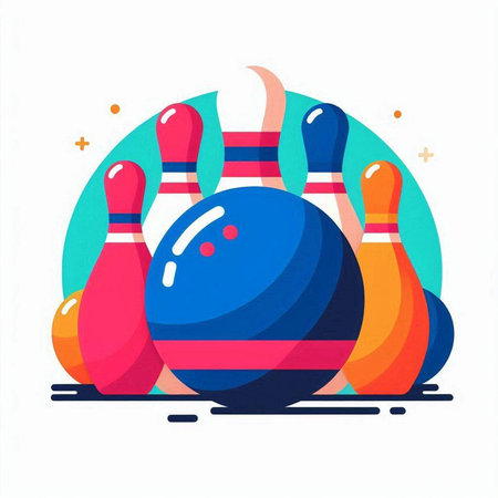 Bowling ball and skittles. Vector illustration in flat styleのイラスト素材