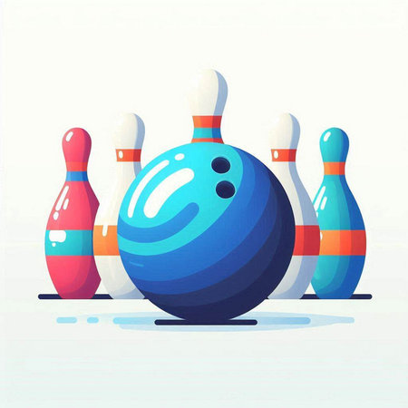 Bowling ball and skittles. Vector illustration in cartoon styleのイラスト素材