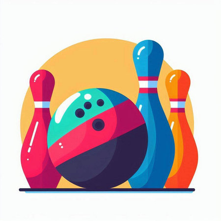 Bowling ball and skittles. Vector illustration in flat styleのイラスト素材