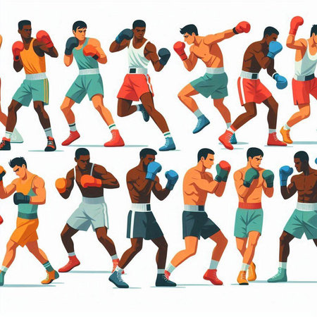 Seamless pattern with cartoon sportsmen boxing. Vector illustration.のイラスト素材