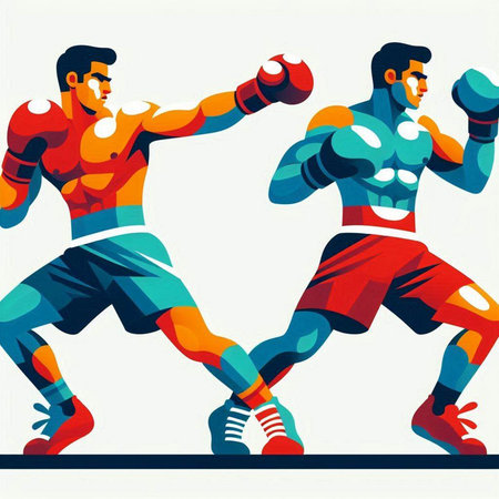 Boxing vector illustration with two kickboxers in motion and actionのイラスト素材