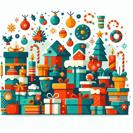 Colorful Christmas and New Year background with presents. Vector illustration.のイラスト素材