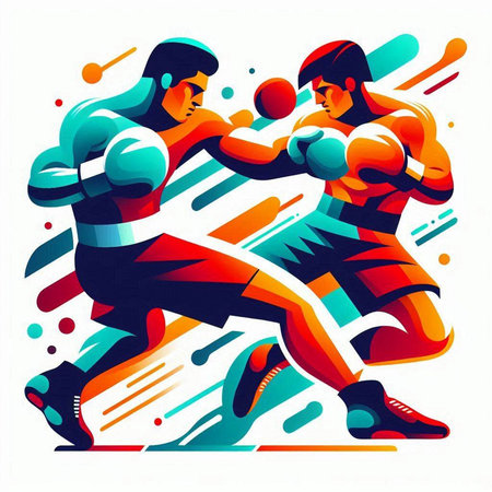Boxing men, vector illustration. Sport background with boxing gloves.のイラスト素材