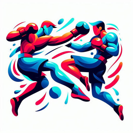 Boxing vector illustration, two boxers in red and blue glovesのイラスト素材