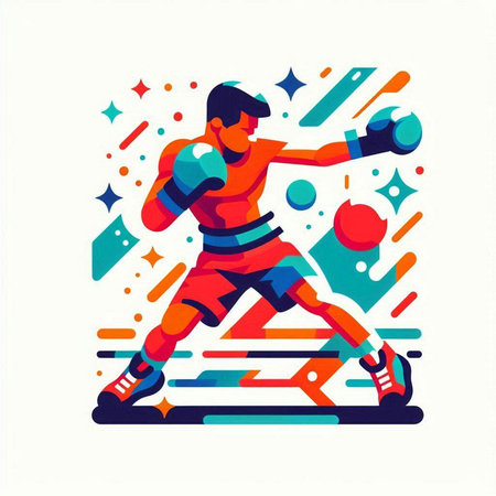 Vector illustration of a young man in boxing gloves, kickboxing.のイラスト素材