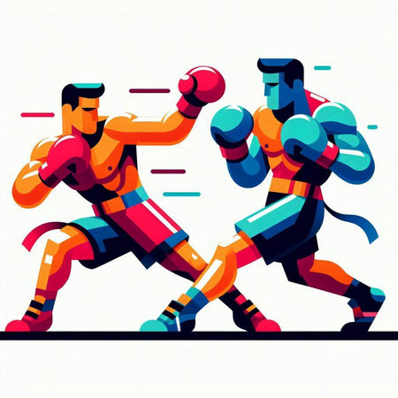 Two Boxers Fighting, Vector Illustration of Two Boxers in Actionのイラスト素材