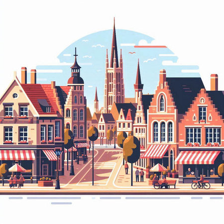 Bruges, Belgium. Vector illustration in flat design style.のイラスト素材