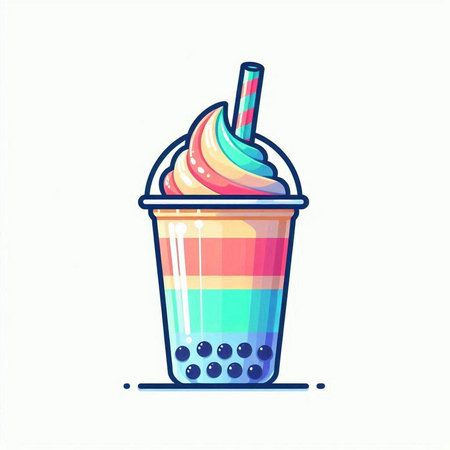 Colorful ice cream in a cup with a straw. Vector illustration.のイラスト素材