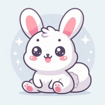 Cute cartoon white bunny sitting on the floor. Vector illustration.のイラスト素材
