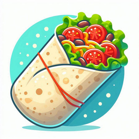 Tortilla wrap with lettuce, tomatoes and cheese. Vector illustration.のイラスト素材