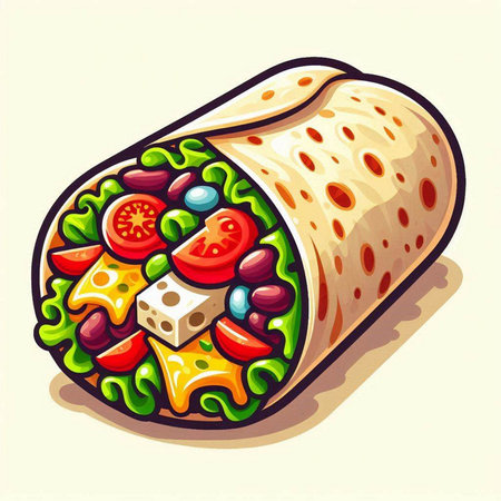 Mexican burrito isolated on white background. Vector cartoon illustration.のイラスト素材
