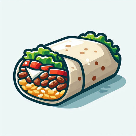 Illustration of a roll with meat and vegetables. Vector illustration.のイラスト素材