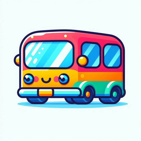 Cute cartoon bus. Vector illustration isolated on a white background.のイラスト素材
