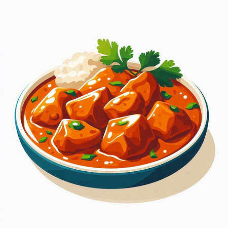 Vector illustration of a bowl of chicken tikka masala.のイラスト素材
