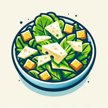 Illustration of cheese salad in bowl. Hand drawn vector illustration.のイラスト素材