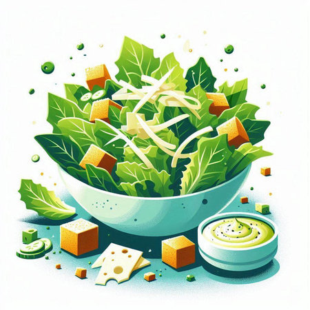 Vegetable salad in a bowl with greens. Vector illustration.のイラスト素材