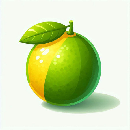 Illustration of a fresh lime with green leaves on a white backgroundのイラスト素材