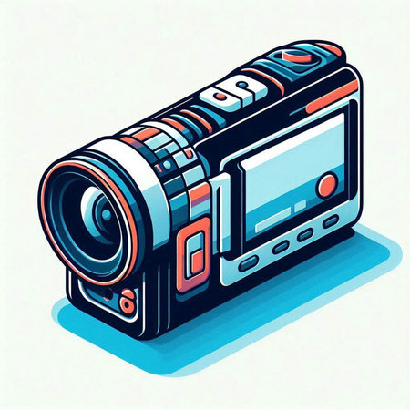 Vector illustration of a video camera in isometric style on white backgroundのイラスト素材