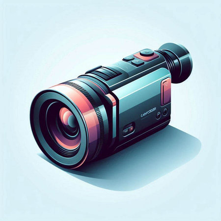 Realistic DSLR camera on blue background. 3d vector illustration.のイラスト素材