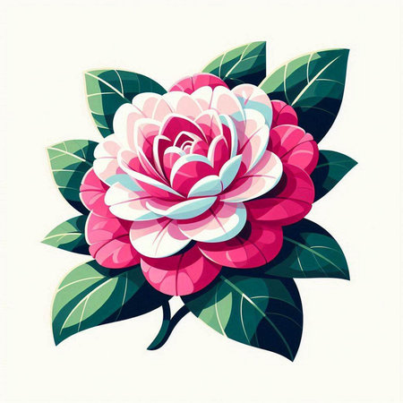 Illustration of a beautiful camellia flower on a white backgroundのイラスト素材