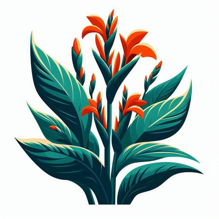 Illustration of a green plant with orange flowers on a white backgroundのイラスト素材