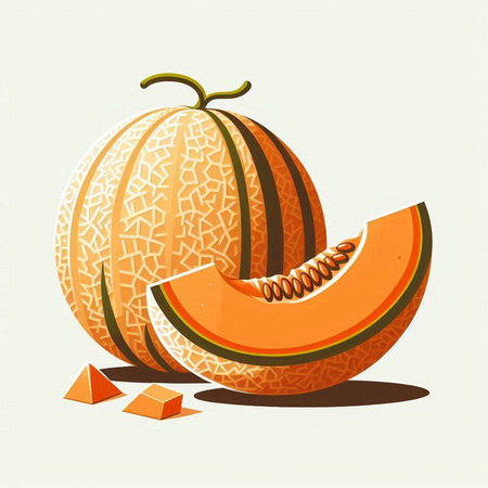 Melon and slices on a light background. Vector illustration of melon.のイラスト素材