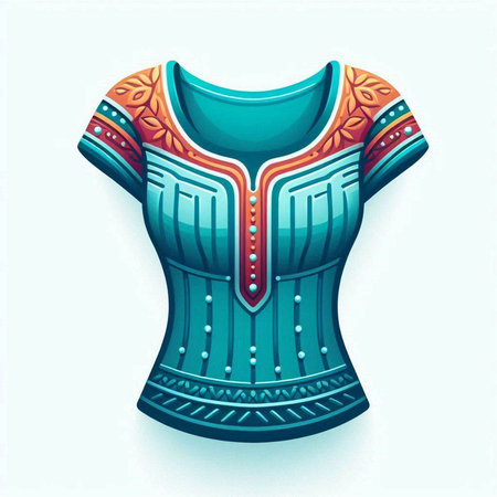 Illustration of a blue blouse with an ornament on a white backgroundのイラスト素材