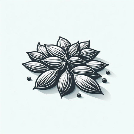 Cinnamon, star anise, black and white vector illustration.のイラスト素材