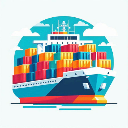 Cargo ship in flat style. Vector illustration for your design.のイラスト素材