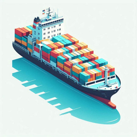 Cargo ship with containers. Freight transportation. Vector illustration.のイラスト素材