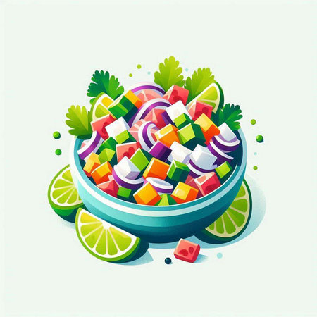Vegetable salad in a bowl on a light background. Vector illustration.のイラスト素材