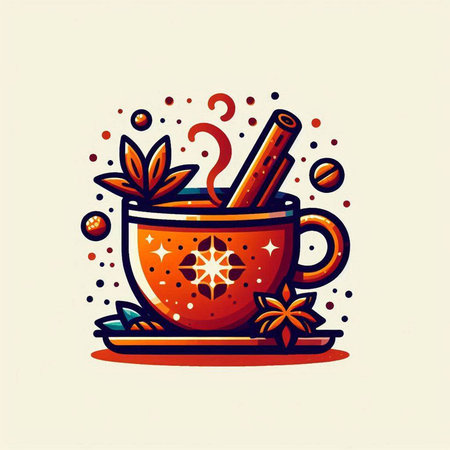 Mulled wine with cinnamon and star anise. Vector illustration.のイラスト素材