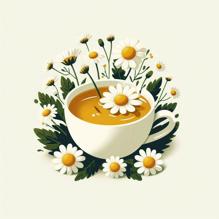 Cup of tea with chamomile flowers. Vector illustration.のイラスト素材