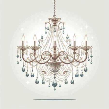 Vintage crystal chandelier on light background. Vector illustration.のイラスト素材